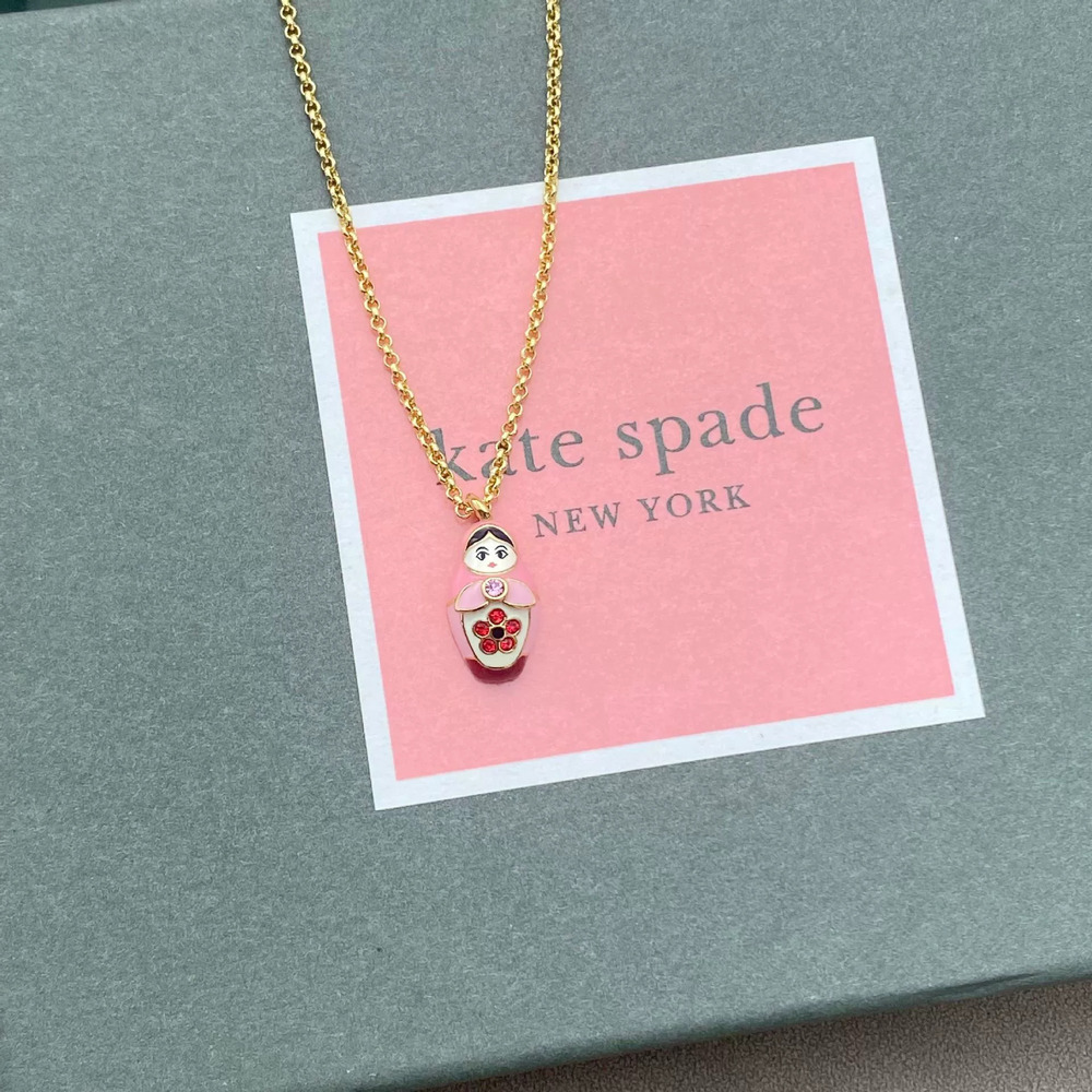 kate spade Pink Porcelain Doll Enamel Necklace Harajuku